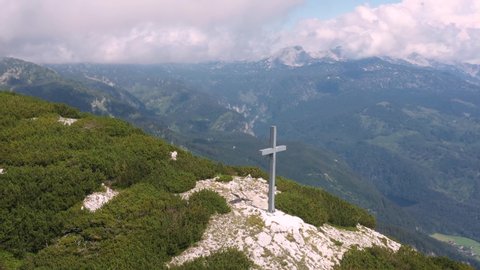Summit Cross, Backenstein, Grundlsee, Austria - Austrian Alps Aerial Panorama