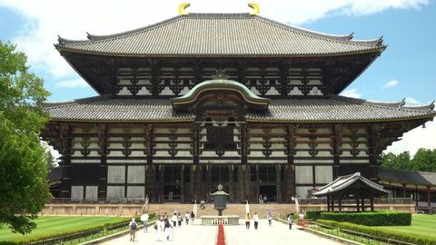 Nara / Japan - July 30th 2020 : Todai-Ji Temple and It’s Buddha Statues, Buddhist temple complex that was once one of the powerful Seven Great Temples, located in Nara city. World Heritage.