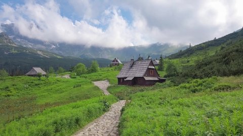 Wooden huts in Gasienicowa Valley (Dolina Gasienicowa), Tatra Mountains, Poland
