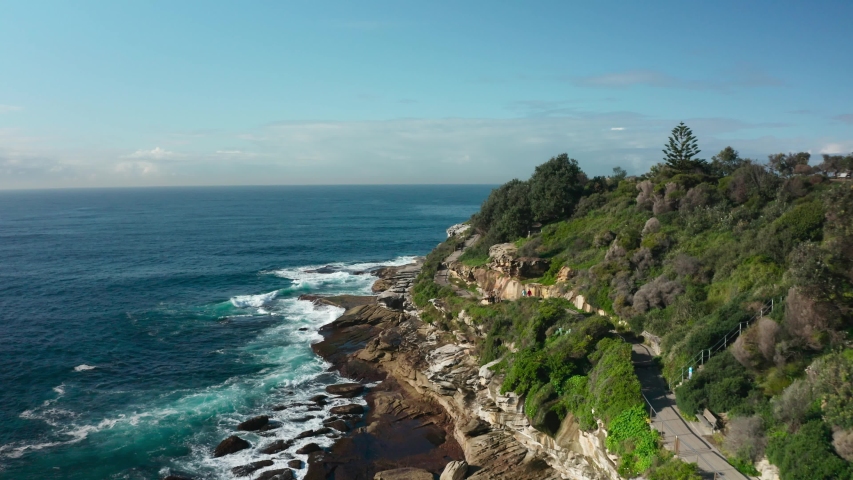 The beautiful walking trail next to a beach at Bondi beach, Sydney