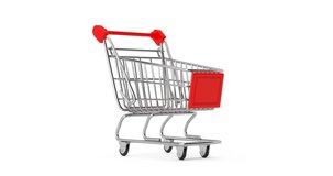 4k Resolution Video: Modern Chrome Trolley Shopping Cart on a white background	