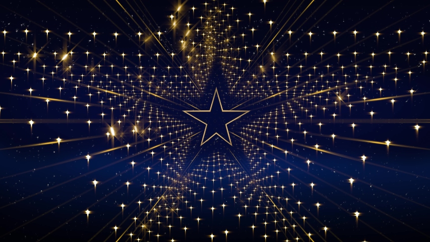 Gold star Background in Loop, stage video background for nightclub, visual projection, music video, TV show, stage LED screens, party or fashion show.