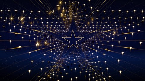 Gold star Background in Loop, stage video background for nightclub, visual projection, music video, TV show, stage LED screens, party or fashion show. Vídeo Stock