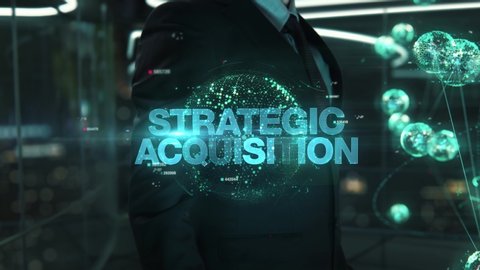 Businessman with Strategic Acquisition hologram concept