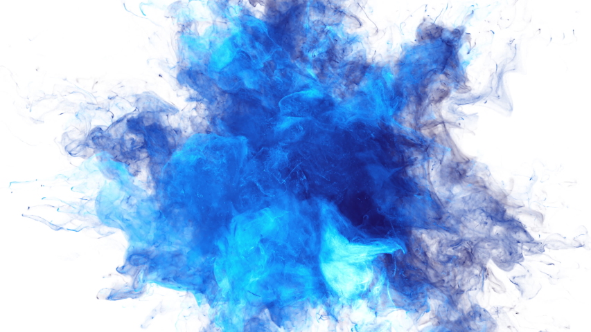 Color Burst - colorful blue smoke powder gas explosion fluid ink particles slow motion alpha channel isolated on white | Shutterstock HD Video #1056778964