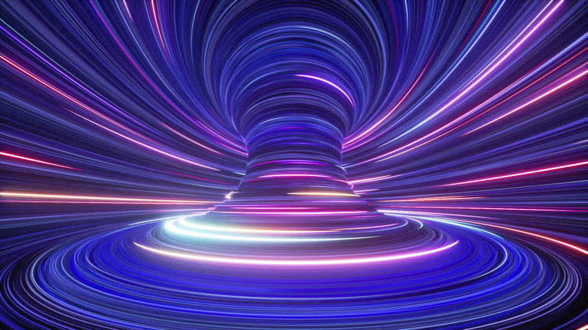3d abstract futuristic neon background with spinning glowing lines, speed of light, ultra violet rays, twisted electromagnetic vortex. Looping seamless animation Royalty-Free Stock Footage #1056795365