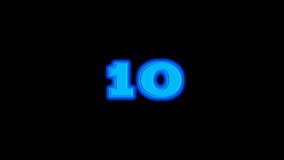 countdown neon sign animation number 10 to 1 in blue color on black background. animation number on black background using for sport or competition
