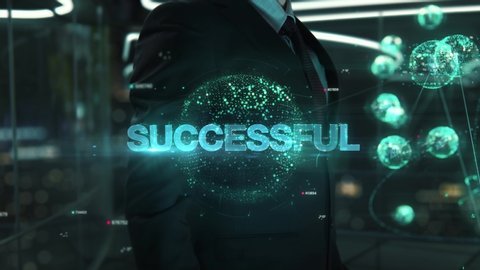 Businessman with Successful hologram concept