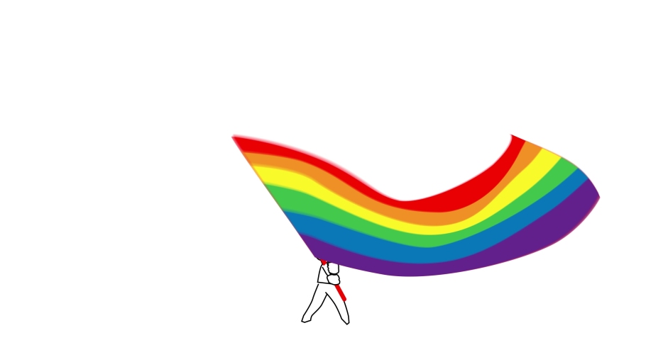 Caucasian Young Man Holding Bisexual Flag 2d Character Animation Lgbt March Flat Cartoon 4k 8783