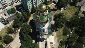 Drone video of a church with two large domes and four small domes