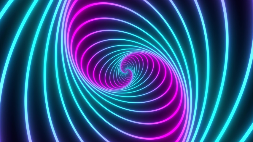 Minimal thin fluorescent spiral in infinite rotation. Funky holographic backdrop in retrowave style. Shiny fibonacci swirl in purple, blue and pink neon colors. Seamless loop animation. Royalty-Free Stock Footage #1056836528