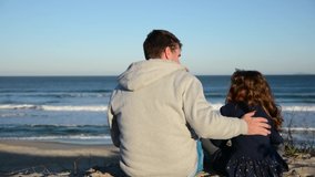 Father and daughter meet on Father's Day and have fun on the beach. A beautiful sunny day. - Powered by Shutterstock - Get 15% off with code: PIKWIZARD15