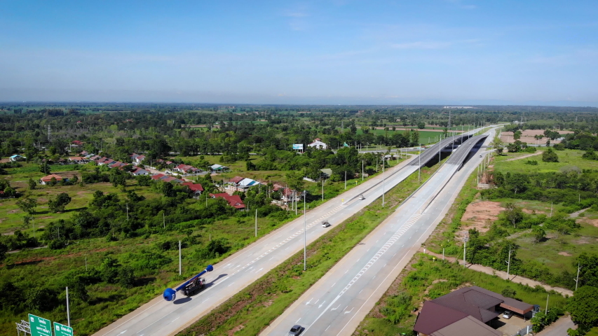 High angle view scenic landscape of highway, Aerial view of the cross road at the countryside, for travel and transportation concept