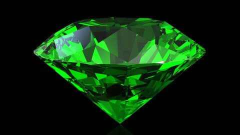 Green emerald rotating on a black background. Looping animation, 4k.
