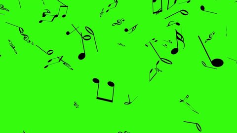 Rain of black music notes falling down on the green screen