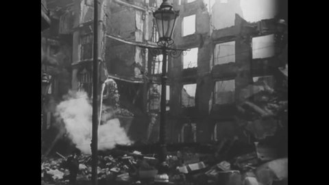CIRCA 1940 - In this Frank Capra documentary, landmarks of London such as St. Paul's Cathedral and Buckingham Palace are seen in ruins.