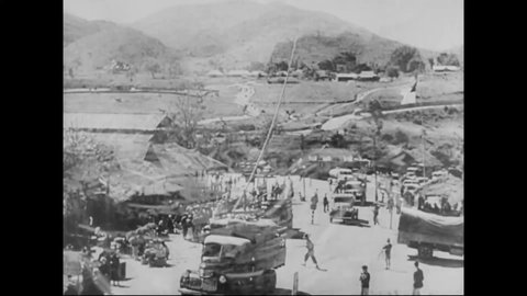 CIRCA 1938 - In this Frank Capra documentary, truck convoys begin moving supplies along the new Burma Road while Flying Tigers are overhead.