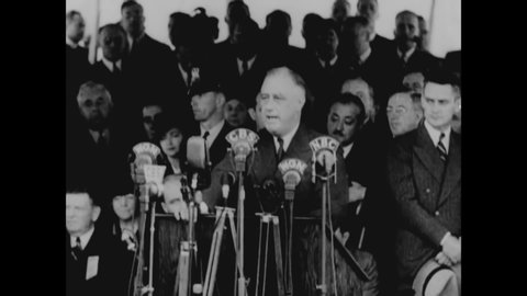 CIRCA 1930s - In this Frank Capra documentary narrated by Walter Huston, FDR gives a speech about increasing violence across the world.