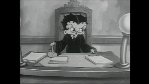 CIRCA 1935 - In this animated film, Betty Boop dresses up as a judge and sings about how she'd like to punish people who were rude to her.