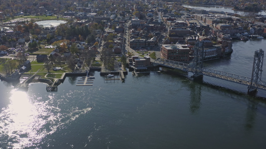 Portsmouth New Hampshire Aerial Downtown birdseye fly over - November 2019