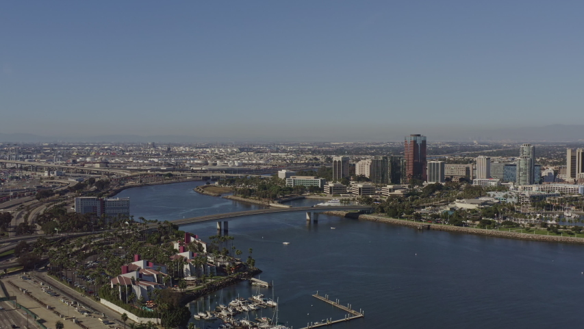 Long Beach CA Aerial  full downtown 360, port cityscape panoramic - October 2019