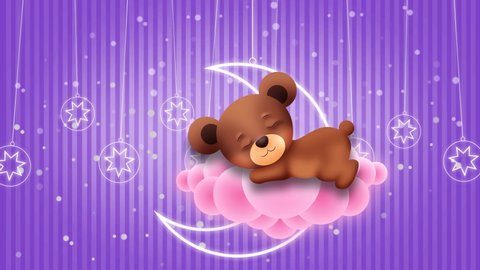 Cute bear sleeping on a cloud. Loop animation background.