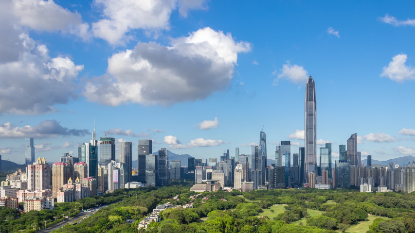 Shenzhen Futian district skyline with moving clouds Royalty-Free Stock Footage #1056893174