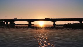 Beautiful sunset under the bridge with water animation - Powered by Shutterstock - Get 15% off with code: PIKWIZARD15