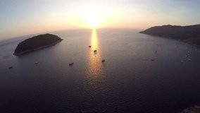 Aerial video sunset view point near Prom Thep cape Phuket, Thailand