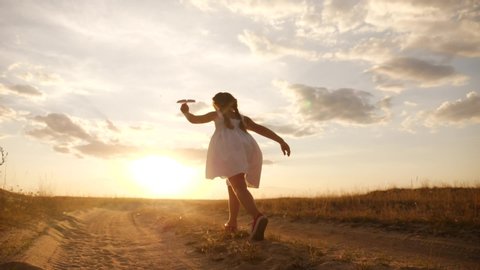 happy girl child run airplane kid Stock Footage Video (100% Royalty ...