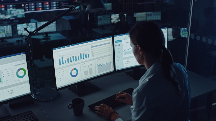 Professional Financial Data Analysts Working in a Modern Monitoring Office with Live Analytics Feed on a Big Digital Screen. Monitoring Room with Finance Specialists Sit in Front of Computers. - Powered by Shutterstock - Get 15% off with code: PIKWIZARD15