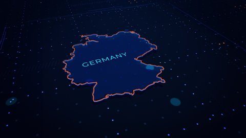 3d render of Germany map. Camera flying through digital space. 