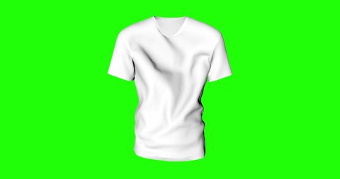 Classic fit White 3d t shirt waving in the wind, with a green screen chroma key background. Concept of clothe brand, store, wear, clothing, fashion.