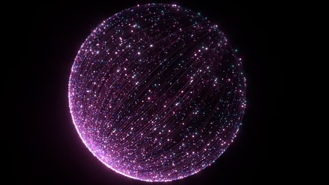 Glowing purple particles with trails, 3d rendering.