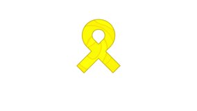 Bone cancer awareness animation. Yellow ribbon made in 3D paper cut and craft style on white background. Medical concept. Motion graphics.