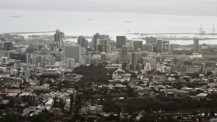 The Central Business district of South African city of Cape Town is seen from Tafelberg road on Table Mountain.
