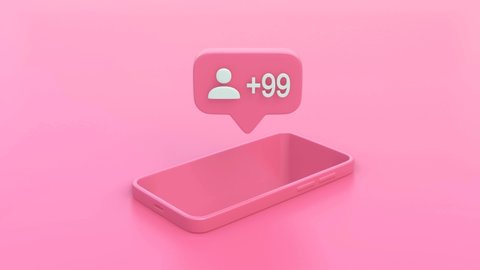 3D Social media, icons like to appear from smartphones. 3d motion
and animation design. isometric design with pink background. Rendering 3d