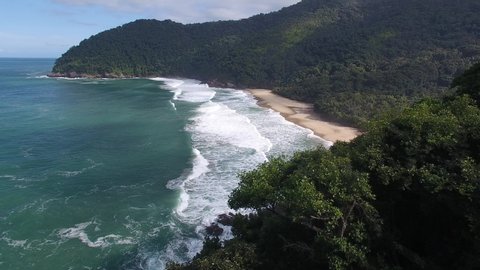 Aerial view of Brava de Boiçucanga Beach, atlantic forest area, Serra do Mar State Park