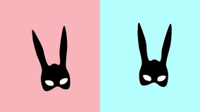 Dancing bunny ears mask. Funny background.Soft colourful - pink, blue, cyan. 