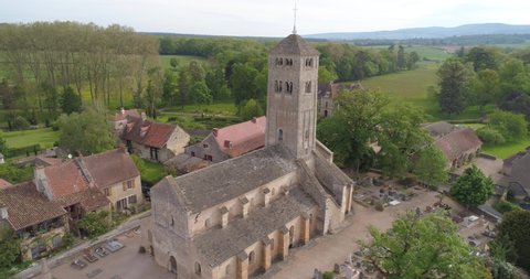 Chapaize village aerial back traveling, Burgundy, France