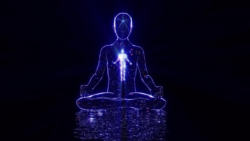 Looped 3D animation. the inner journey of a meditating person