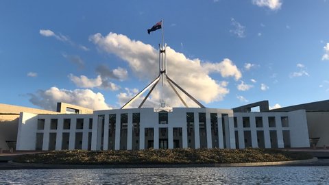 Canberra/ACT, Australia - May 8, 2020: Parliament House is the meeting place of the Parliament of Australia, located in Canberra, the capital of Australia. It was opened on 9 May 1988 by Elizabeth II.