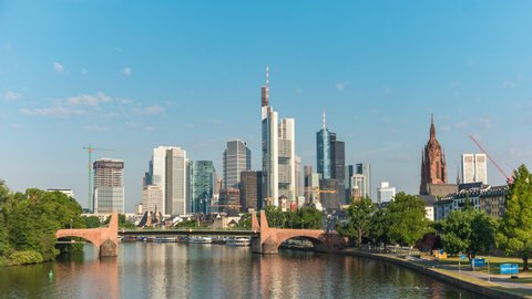 Frankfurt Germany time lapse 4K, city skyline timelapse at Main River