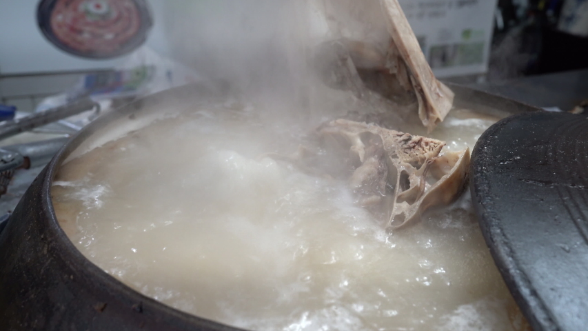 Someori (cow's head) gukbab is korea traditional meal beef soup Royalty-Free Stock Footage #1056970739