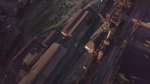 Aerial view of metallurgical plant, Industrial zone. Pollution of the environment. Dnepr. Ukraine. 4K