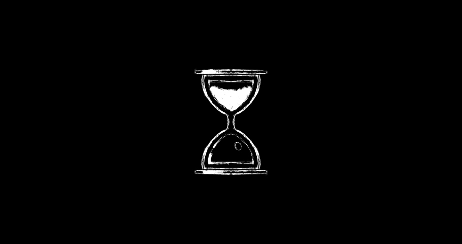 2D animation of a handwritten white hourglass that flips over, isolated on a black background. dry brush texture. symbol of the passage of time or waiting Royalty-Free Stock Footage #1056974324