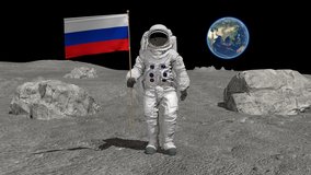 Astronaut walking on the moon with Russian flag. CG Animation. Some Elements of this video furnished by NASA.
