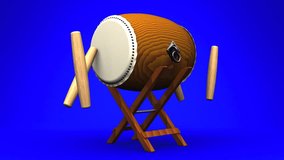 Loopable Asian Drum And Sticks On Blue Background.