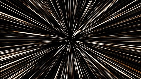 Hyperspace jump through the stars to a distant space. 4K 3D rendering traveling through star fields flying extremely fast light speed journey through a wormhole to the end of tunnel in space.