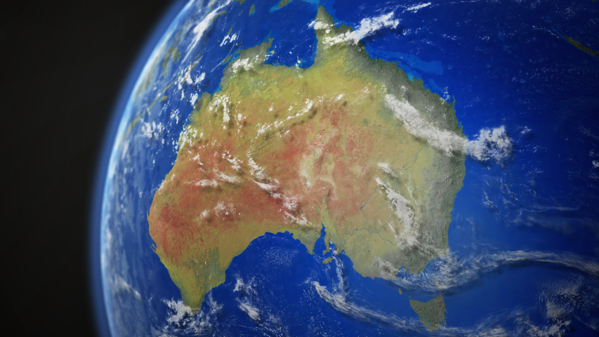 Map view of Australia from above the clouds from space.